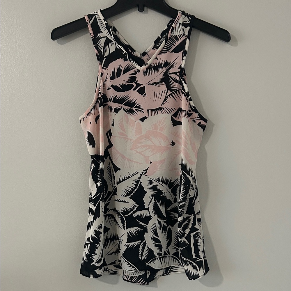 Express Tropical Sleeveless Top - Pink and Black